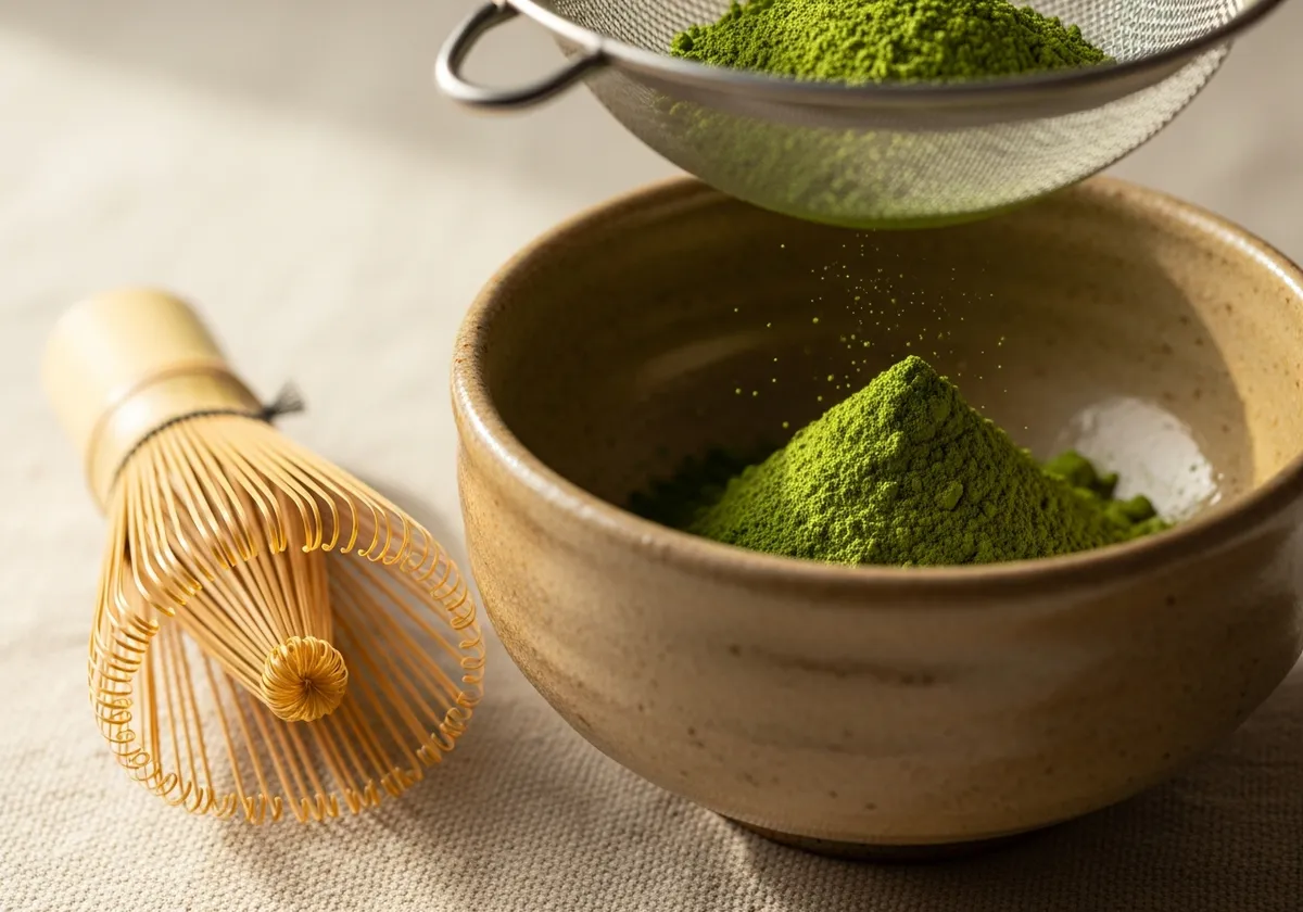 Ceremonial matcha preparation detail