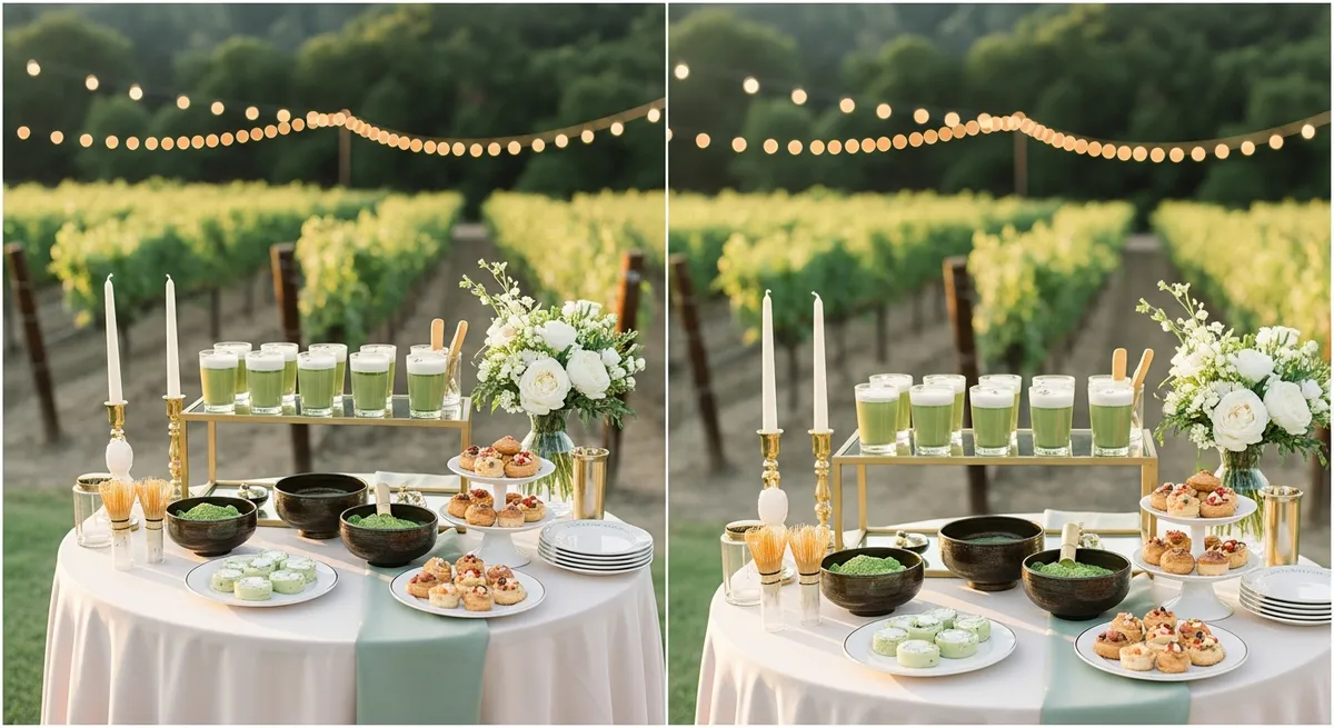 Matcha cart at a Napa Valley vineyard wedding