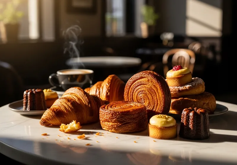 Artisan pastries on a cafe counter